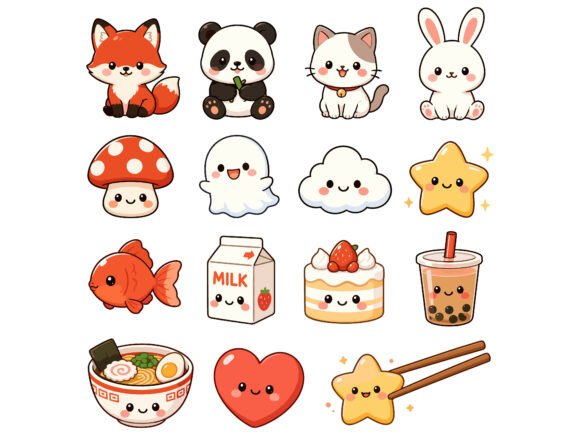 Download Cute Kawaii Cartoon Icons Animal Set Art - Cartoon Collection